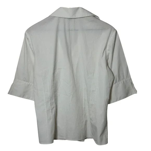 LAFAYETTE 148 White Cotton Blend Pleated 3/4 Sleeve‎ Collared Shirt Top Size 12 - Picture 7 of 7